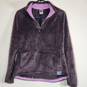 North Face Jacket Womens Large brown pink‎ 1/4 Zip Sherpa Texture Fleece Fuzzy